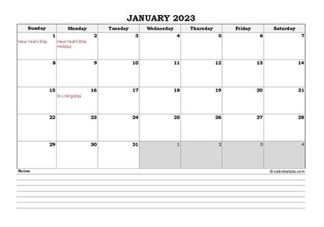 2023 Excel Monthly Calendar With Notes - Free Printable Templates