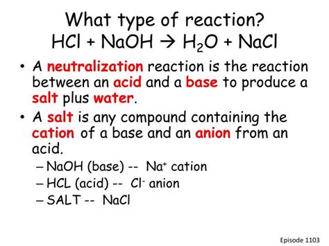 PPT - What type of reaction? HCl + NaOH H 2 O + NaCl PowerPoint ...