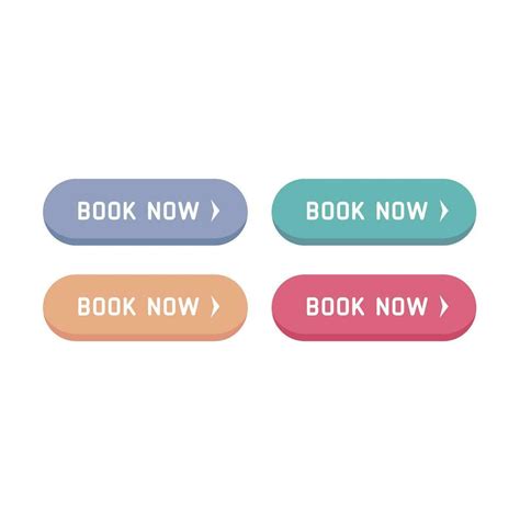 Book now vector button set. Colorful booking and reservation buttons ...