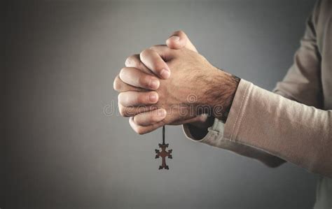 Praying Hands with Wooden Cross. Religion Stock Photo - Image of holy ...