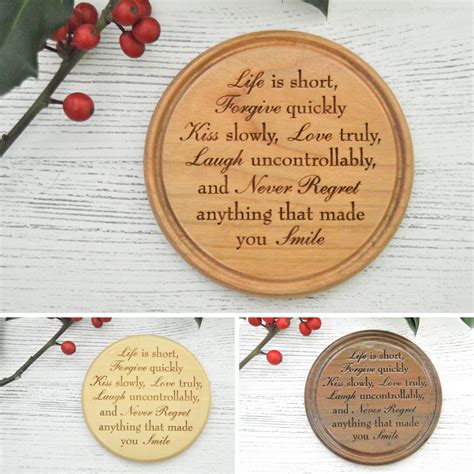 Engraved Wooden Coaster - Life Is Short Inspirational Quote