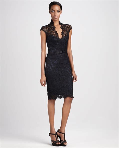 Theia Lace Cocktail Dress in Black | Lyst