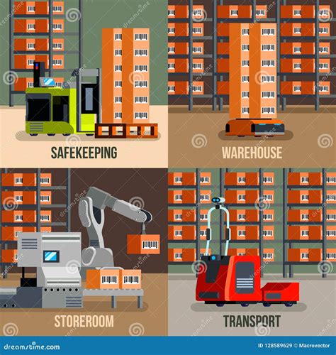 Automated Warehouse Flat Design Concept Stock Vector - Illustration of ...