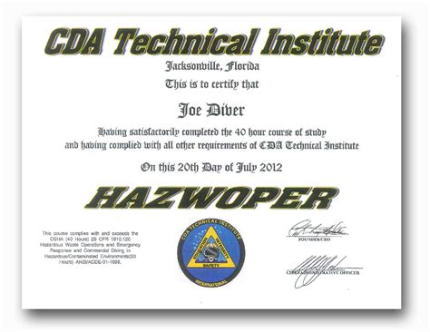 Hazmat Training Certificate Template | williamson-ga.us