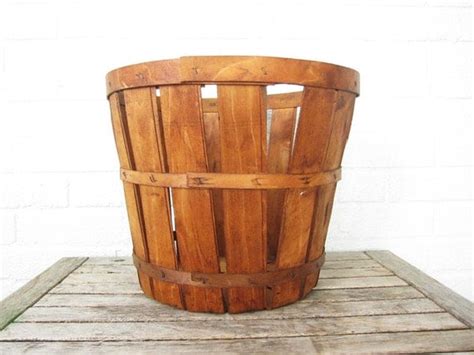 Vintage Large Wood Basket Wooden Bushel Apple by LaRouxVintage