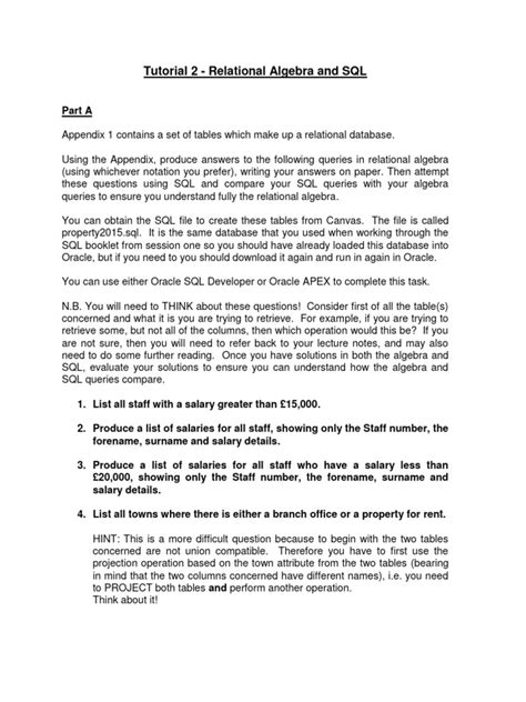 Relational Algebra Tutorial Two | Download Free PDF | Relational Model ...