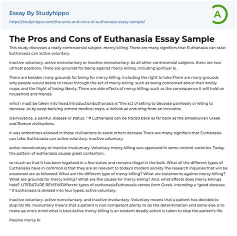 The Pros and Cons of Euthanasia Essay Sample | StudyHippo.com