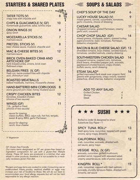 Lucky Strike Wrigleyville menu in Chicago, Illinois, USA