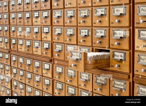 An old card catalogue in a library with one drawer opened Stock Photo ...