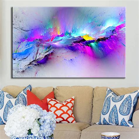 Wall picture Framed Modern multicoloured blue Canvas Wall Abstract Art ...