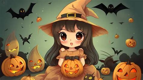 Anime Halloween Witch Portrait Wallpaper Background, Cute Halloween ...