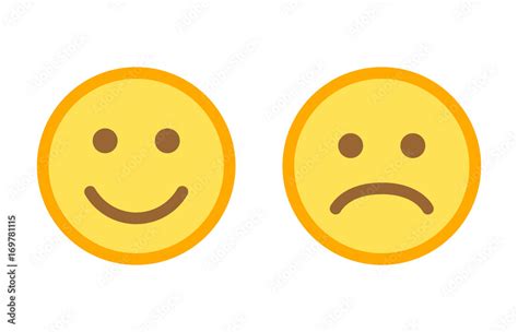 Happy and sad emoji smiley faces flat vector color icon for apps and ...