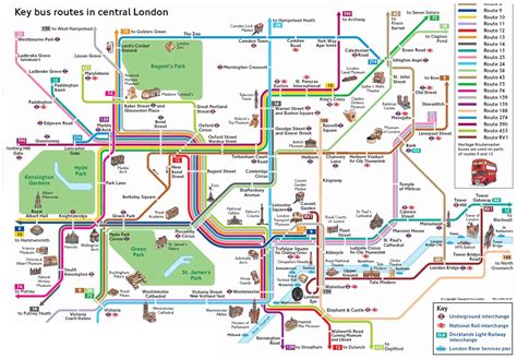 Central London Key Bus Routes • Mapsof.net