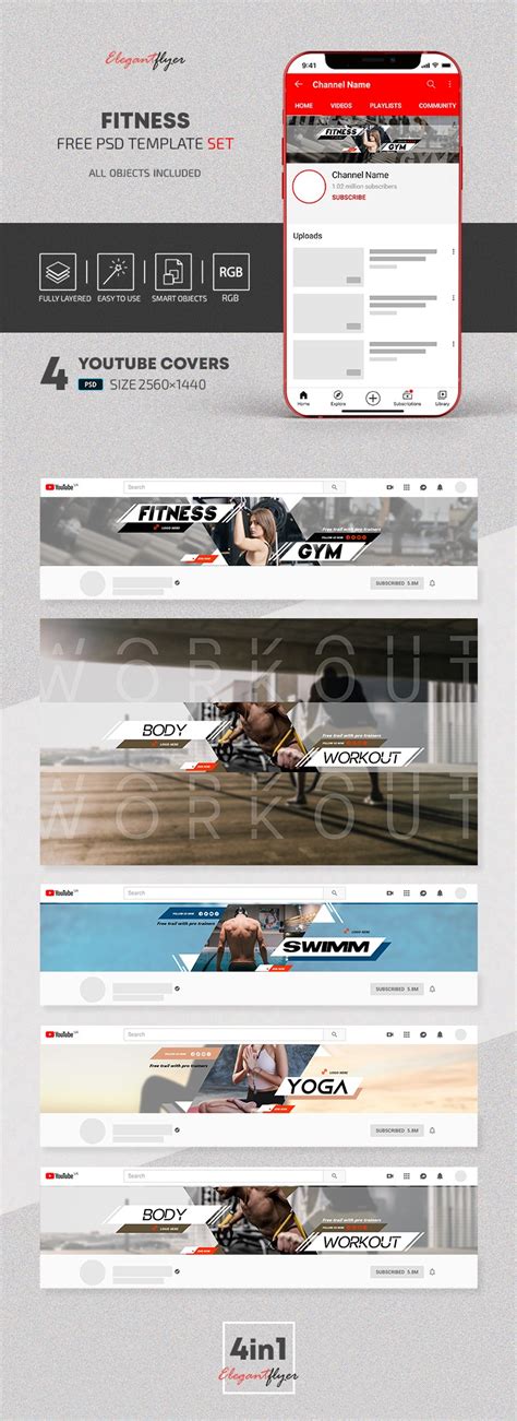 Fitness - Free YouTube Channel Banner PSD Template Set - 10033404 | by ...