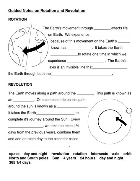 Earth's Rotation And Revolution Worksheet