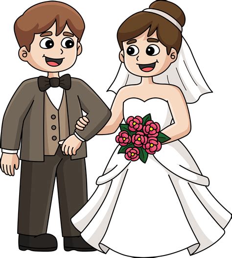 Wedding Groom And Bride Cartoon Colored Clipart 22661353 Vector Art at ...