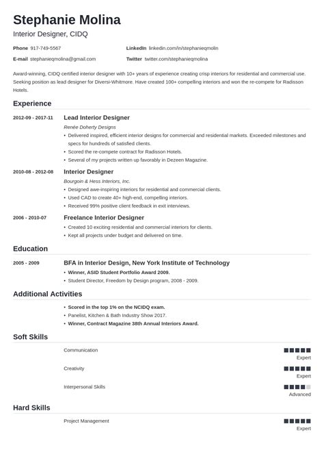 Interior Design Resume Examples [Guide, Skills & More]