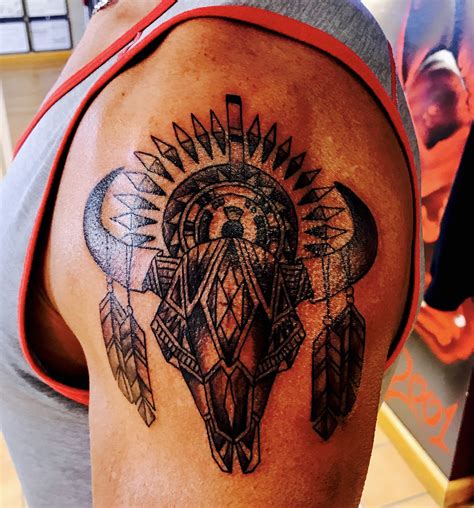 Buffalo skull Lakota style | Forearm band tattoos, Mary tattoo, Band tattoo