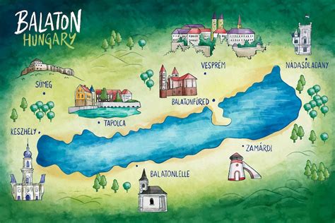 Free Vector | Watercolor lake balaton map design