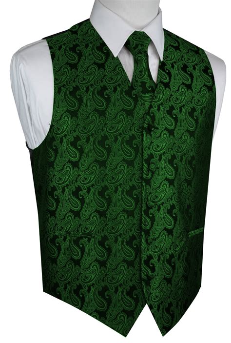 Italian Design, Men's Tuxedo Vest, Tie & Hankie Set - Green Paisley ...