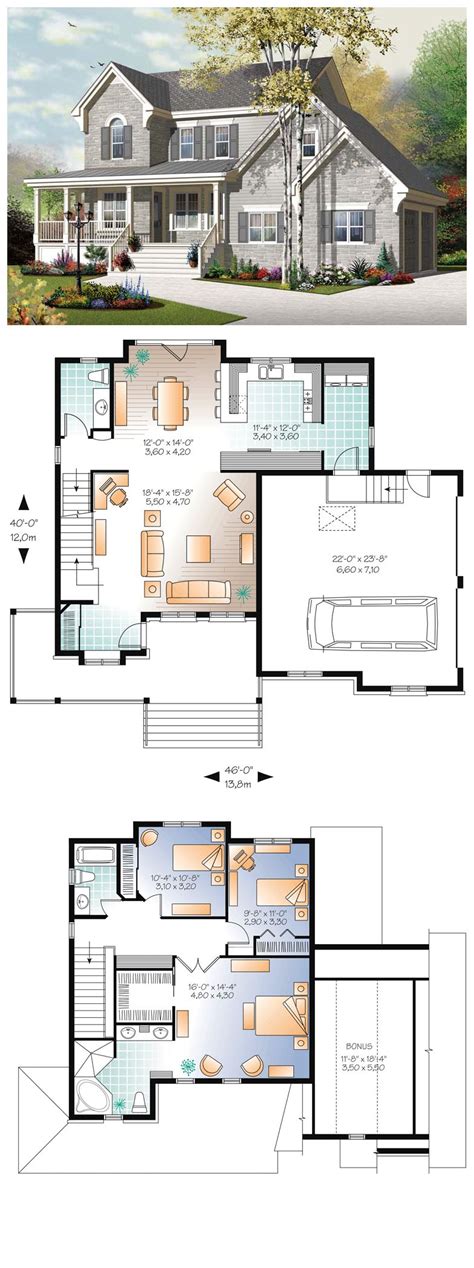 European Style with 3 Bed, 3 Bath, 2 Car Garage | Sims house plans ...