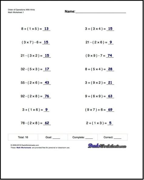 Free Printable Math Worksheets For 6th Grade Order Of Operations ...