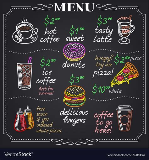 Cafe menu design on chalkboard Royalty Free Vector Image | Menu design ...