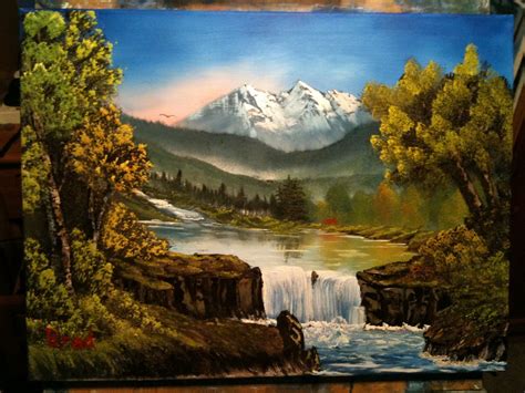 Flowing Falls: 24x18 Bob Ross Style Landscape Oil Painting