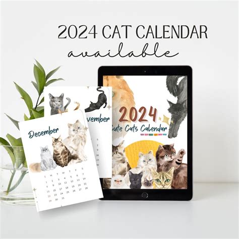 2024 Cat Calendar printable/digital. Featuring 3 Cute Cats - Etsy