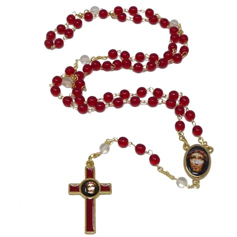 Precious blood of Christ red round glass Sacred face of Jesus rosary ...