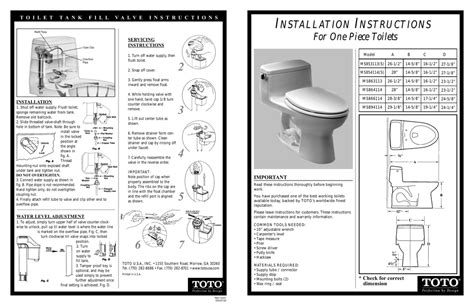 For One Piece Toilets INSTALLATION INSTRUCTIONS | Manualzz