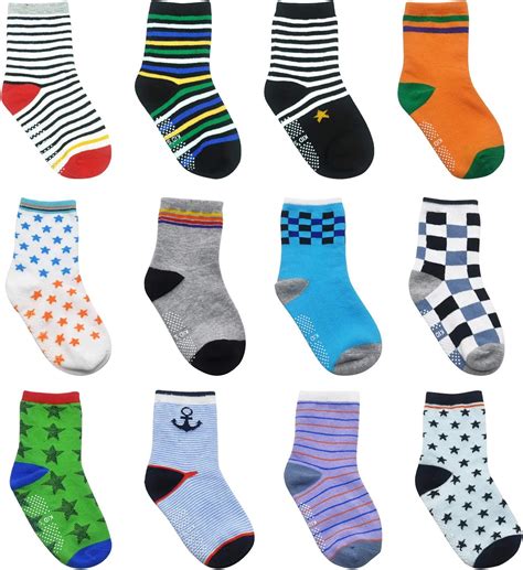 Amazon.com: Toddler Socks Baby Boy Socks 12 Pairs Non Skid Slipper Kid ...