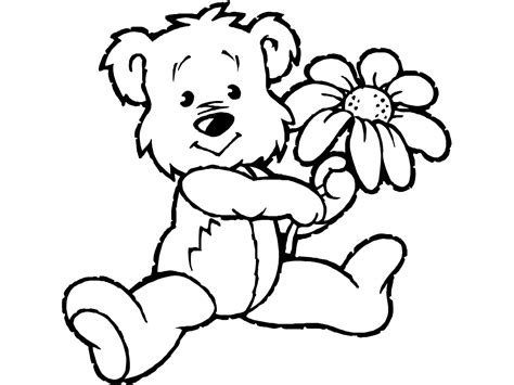 Free coloring pages of teddy bear holding flower