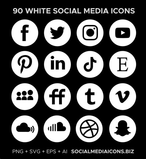 Round Social Media Icons white (new) - Socialmediaicons