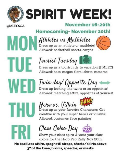 spirit week themes | School spirit week, Spirit week themes, School ...