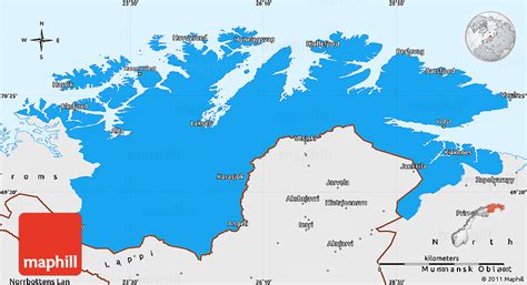 Political Simple Map of Finnmark, single color outside, borders and labels