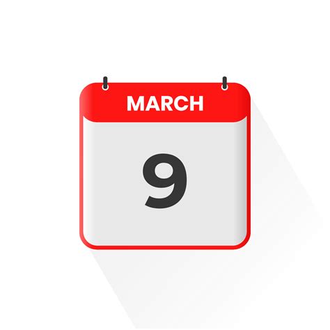 9th March calendar icon. March 9 calendar Date Month icon vector ...