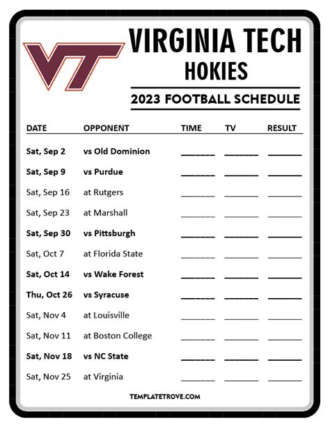 Printable 2023 Virginia Tech Hokies Football Schedule