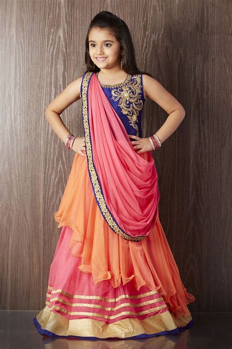 Picture of Multicolored color designer saree style gown | Dresses kids ...