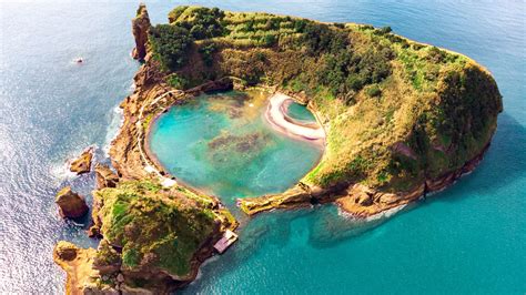 Islet of Vila Franca do Campo aerial view at Sao Miguel island, Azores ...