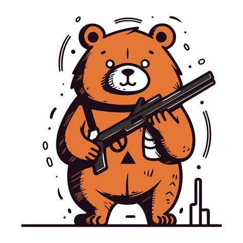 Vector illustration of a cute bear with a gun in his hand. Cartoon ...