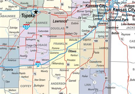 Kansas Laminated Wall Map County and Town map With Highways - Gallup Map