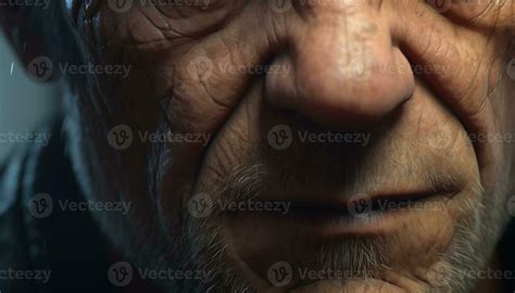 Aging man with gray hair and wrinkled face looks sad generated by AI ...