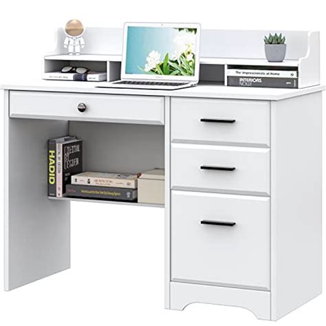 Computer Desk with Drawers and Hutch, Farmhouse Home Office Desk ...