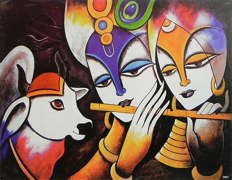 Radha Krishna with Cow - Unframed Poster