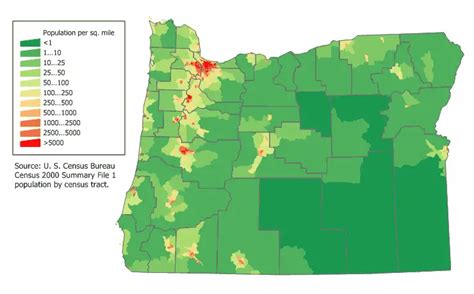 Oregon Population Map 2000 • Mapsof.net