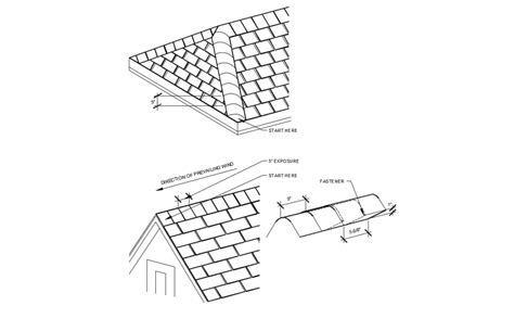 Hip and Ridge Shingles section and roof structure details dwg file ...