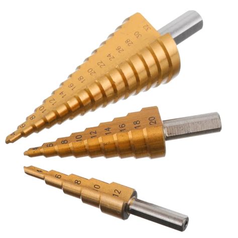 3pcs/set Titanium Coated Step Cone Drills Bit HSS Drill Bit Set Hole ...