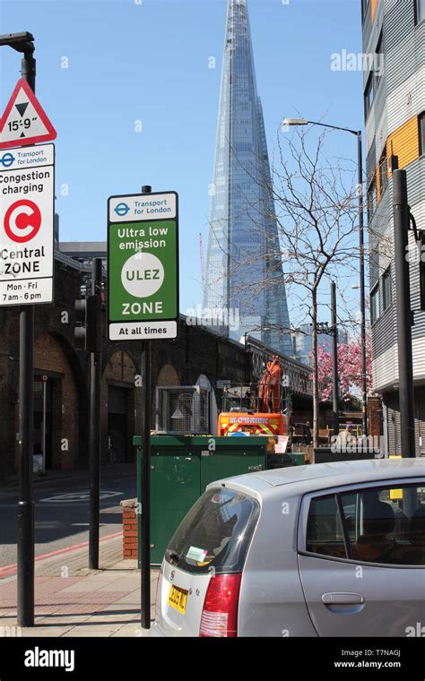 ULEZ Stock London, UK - April 9 2019: ULEZ (Ultra low emission zone ...