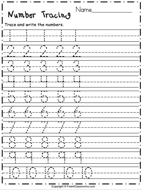 / Grade Levels PreK Numbers 1-10 Tracing Worksheets Printable PDF ...